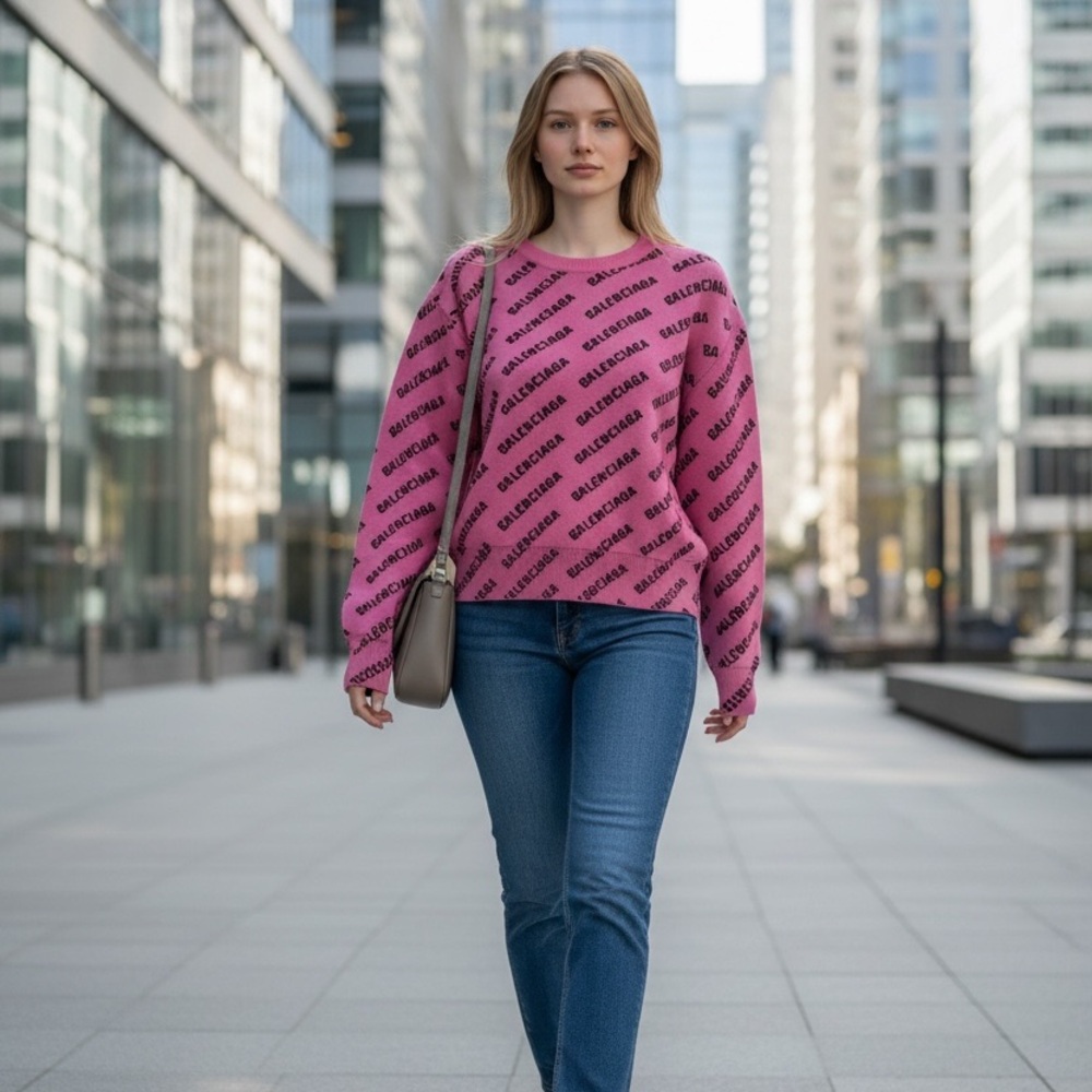 Balenciaga Fuchsia Logo Knit Top